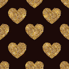 Seamless heart shapes made of gold tinsel