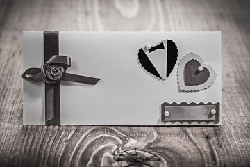 view on invitation card for wedding wood board