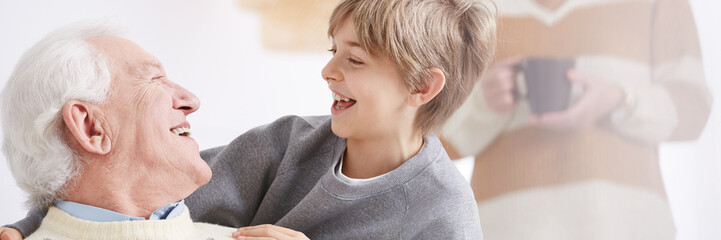 Grandma and grandson laughing