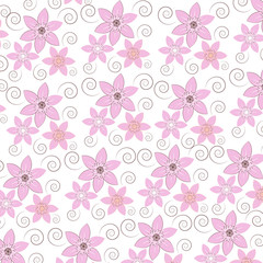 Pink flowers on white background .