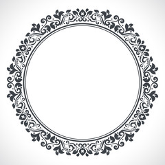 Vintage black and white round floral frame.