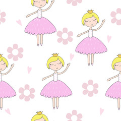 Cute hand drawn with cute little girl vector seamless pattern illustration