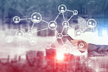 Wireless connection and new technology concept. Mixed media . Mixed media