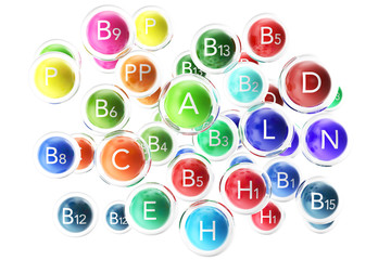 Essential Chemical Elements Nutrient Minerals Vitamins. 3d rendering