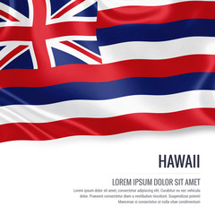 Flag of U.S. state Hawaii waving on an isolated white background. State name and the text area for your message.