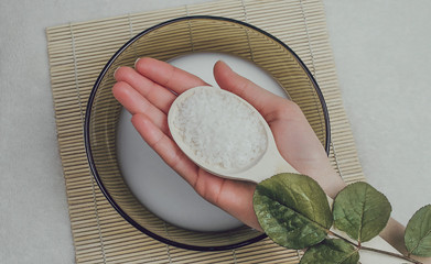 a hand care with milk and sea salt