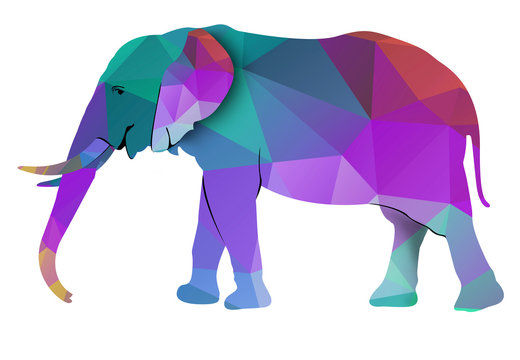 An Elephant Low Poly Illustration, Isolated on White Background