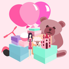 pile of girls gifts vector cartoon
