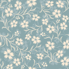 Seamless blue grey flower vector background.