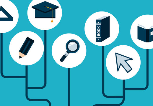 Blue Digital Learning and Online Education Icons Set