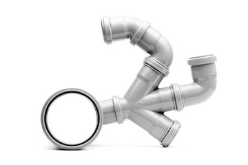 New grey drain pvc pipe fitting isolated on white