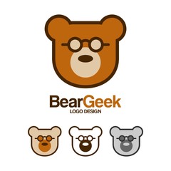 Bear Logo, Bear Geek Logo, Head Bear Logo, Cartoon Bear Design Logo Vector