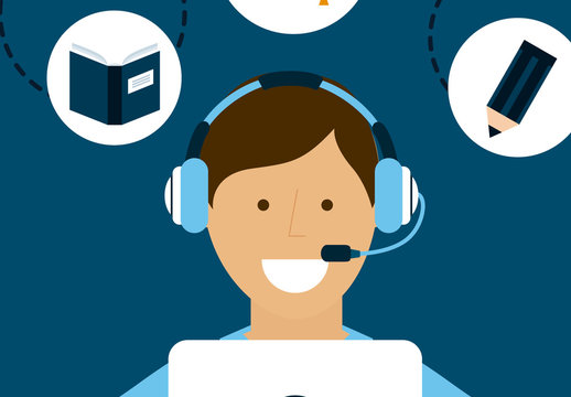 Dark Blue And Light Blue Online Education Learning Tools Illustration