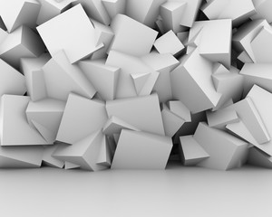 Abstract white cubes wall interior background.