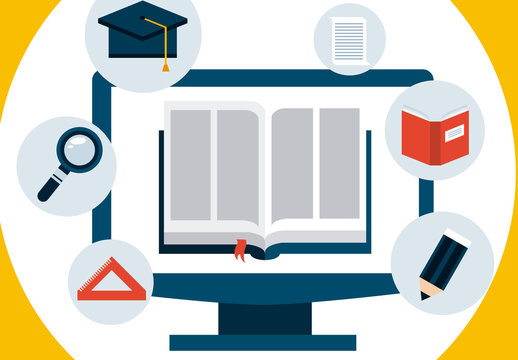 Colorful Online Education and Learning Illustration Set