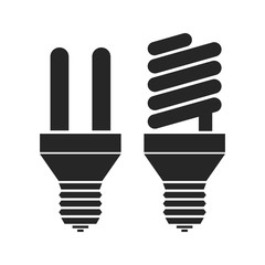 Energy saving light bulbs. Flat black icon, silhouette. Device for lighting.