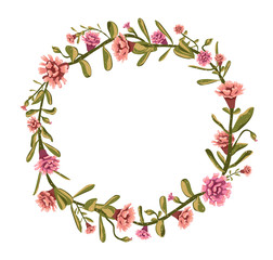 Floral design - Bouquet in shape of a circle made of illustrated fine flowers in vector format