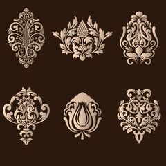 Vector set of damask ornamental elements. Elegant floral abstract elements for design. Perfect for invitations, cards etc.