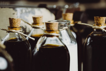 cold brew coffee served in the bottle and glass