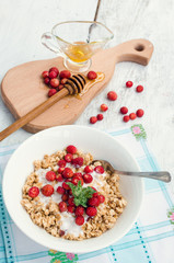 Granola with yoghurt and wild strawberries