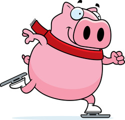 Cartoon Pig Ice Skating