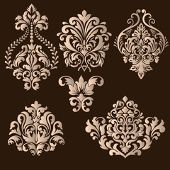 Vector set of damask ornamental elements. Elegant floral abstract elements for design. Perfect for invitations, cards etc.