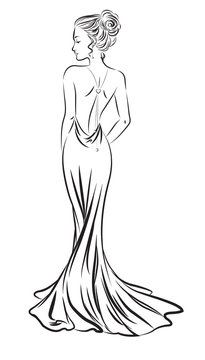Sketch of a young girl in a long evening dress