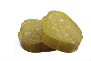 slices of  picled cucumber isolated