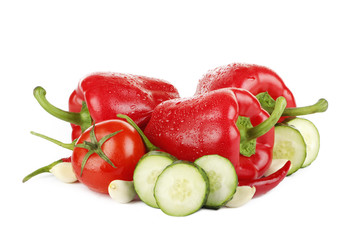 tomatoes, pepper and cucumbers isolated