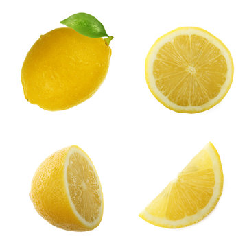 set of lemons with leaves isolated