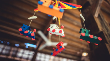 Colorful plaything ceiling mobile.