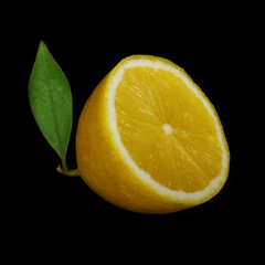 lemon slice on black isolated