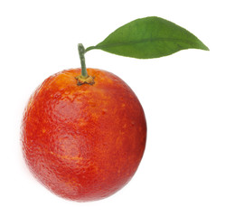 blood red orange with leaf  isolated