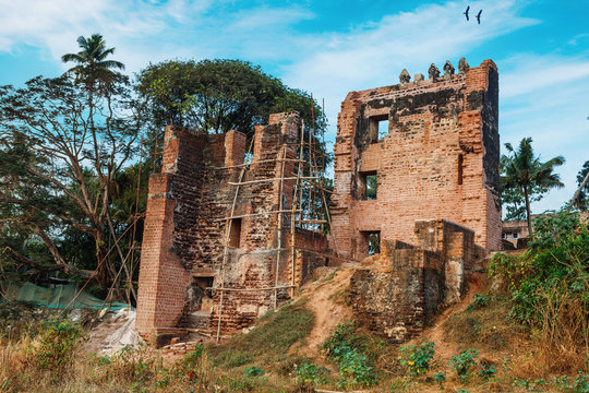 Fort Thomas Ruins in a cloud flyffy sky sunny day, Kollam, Kerala