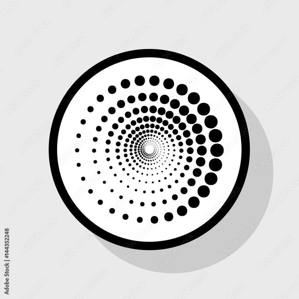 Aufkleber abstract technology circles sign. vector. flat black icon in white circle with shadow at gray backgr