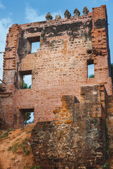 Fort Thomas Ruins in a cloud flyffy sky sunny day, Kollam, Kerala