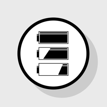 recommend clip art: Set of battery charge level indicators. Vector. Flat black icon in white circle with shadow at gray background.