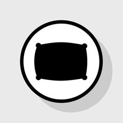 Pillow sign illustration. Vector. Flat black icon in white circle with shadow at gray background.