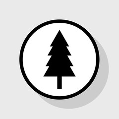 Obraz premium New year tree sign. Vector. Flat black icon in white circle with shadow at gray background.