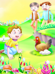 Obraz na płótnie Canvas hen with boy