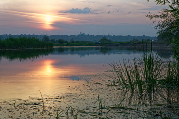 Sunset over the coastal towns.