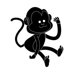 happy playful monkey cartoon icon image vector illustration design  black and white