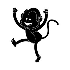 happy playful monkey cartoon icon image vector illustration design  black and white