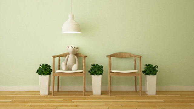 bear doll in kid room or cafe - 3D Rendering