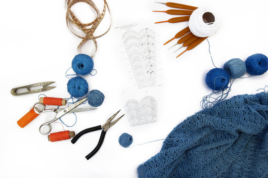 Crocheting. Knitting and crochet tools