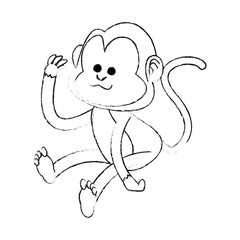 happy playful monkey cartoon icon image vector illustration design  black sketch line