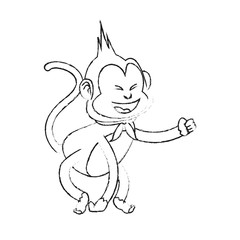 happy playful monkey cartoon icon image vector illustration design  black sketch line