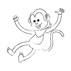 happy playful monkey cartoon icon image vector illustration design  black sketch line