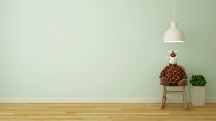giraffe doll on rocky chair in kid room-3d rendering