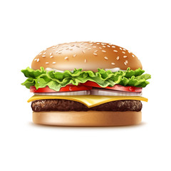 Vector Realistic Hamburger Fast Food - obrazy, fototapety, plakaty